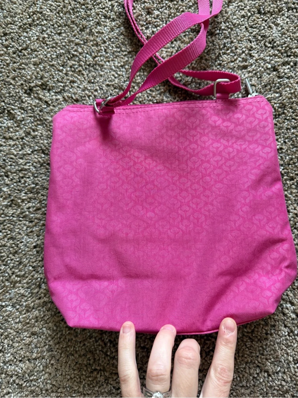 BAGGALLINI Bright Pink Nylon Zippered Crossbody Shoulder Bag
